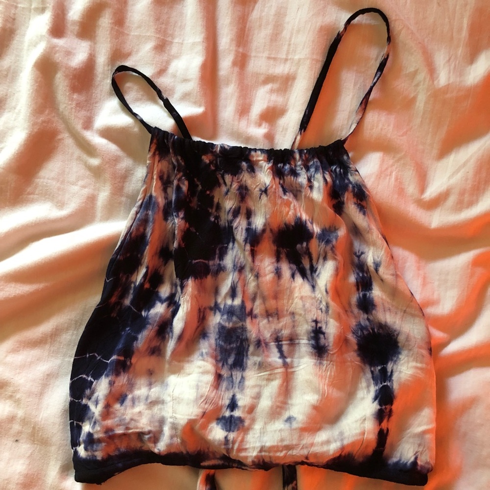 navy blue and white tie dyed crop top